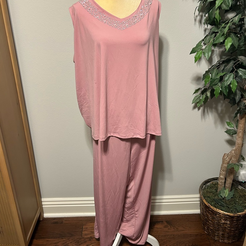 NWT Catherine’s 3 Piece Pant Set Embellished Pink Sz 28W Petite Wedding Easter - Picture 2 of 5